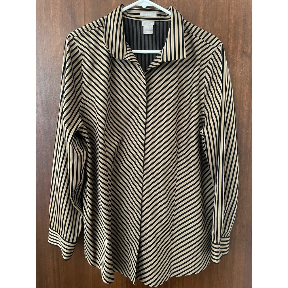 Chico’s Women’s Collar Shirt Sz 3 (16) No-Iron Sateen Striped Button Down blk - Picture 5 of 8